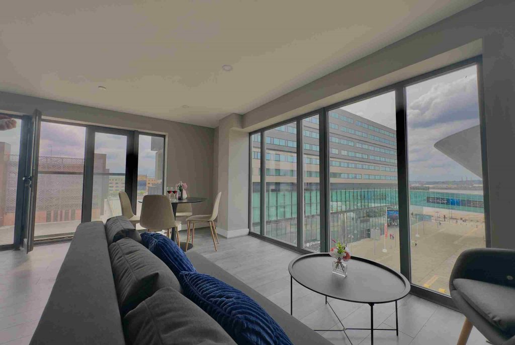 Modern corporate apartment living room Liverpool